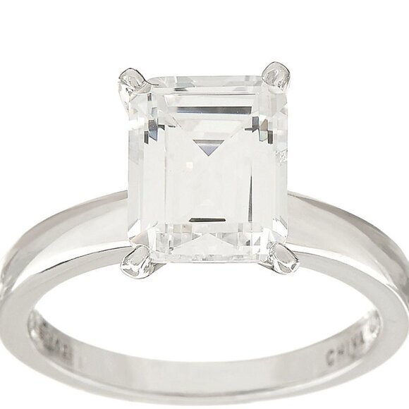 ⭐️Diamonique 3.00 cttw Emerald-Cut Solitaire Ring, Platinum Clad, Sz 9 - Picture 1 of 2